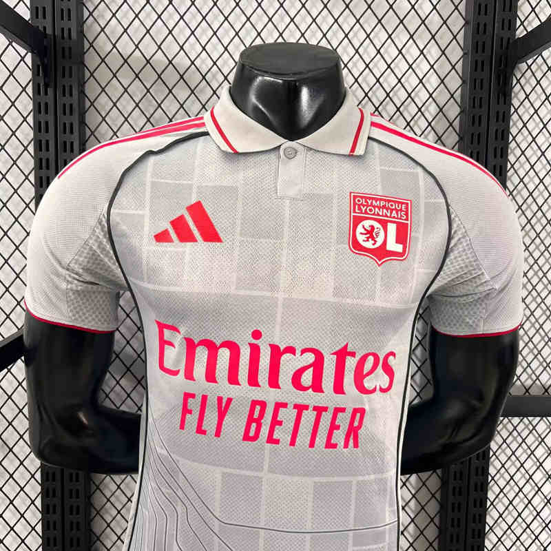 Player Version 2025-2026 Correct Version Olympique Lyonnais Second Away Gray Thailand Soccer Jersey AAA-0871