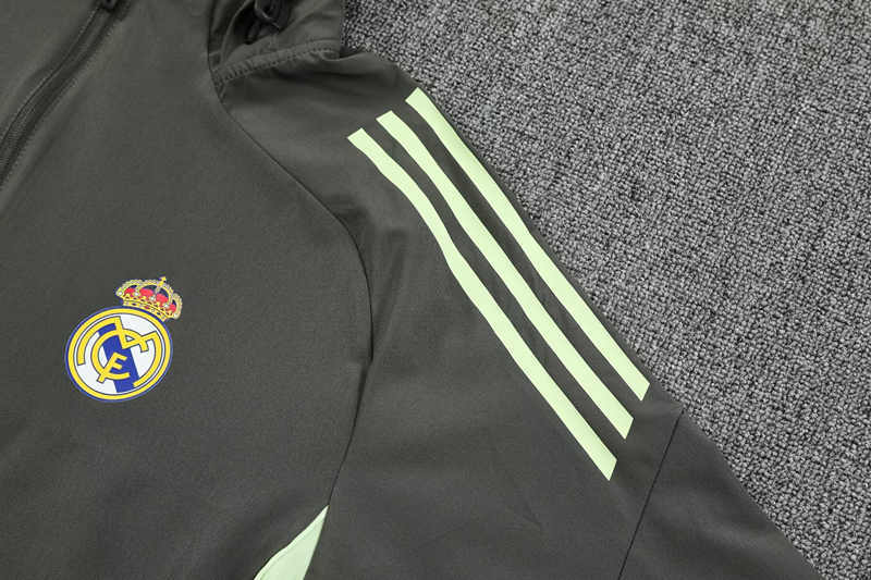 2025-2026 Real Madrid Army Green Thailand Soccer Trench Coat Uniform(With Hats)-4627