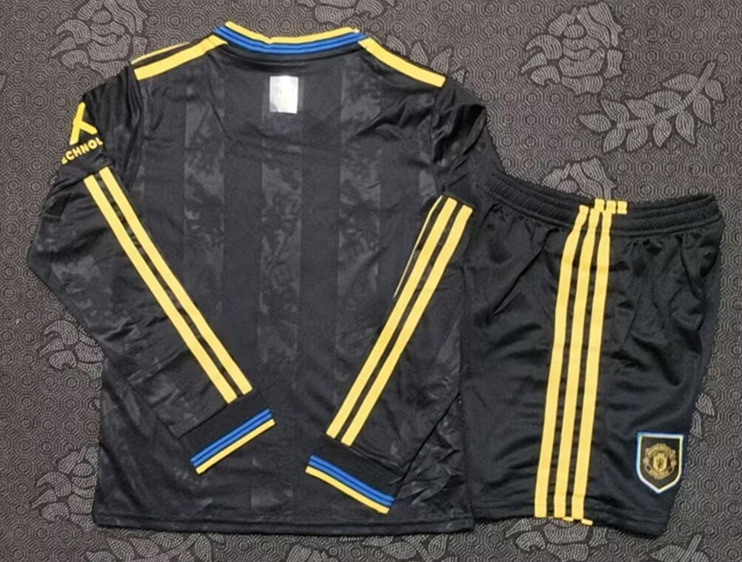 2025-2026 Manchester United 2nd Away Black LS Kids/Youth Soccer Uniform-4714