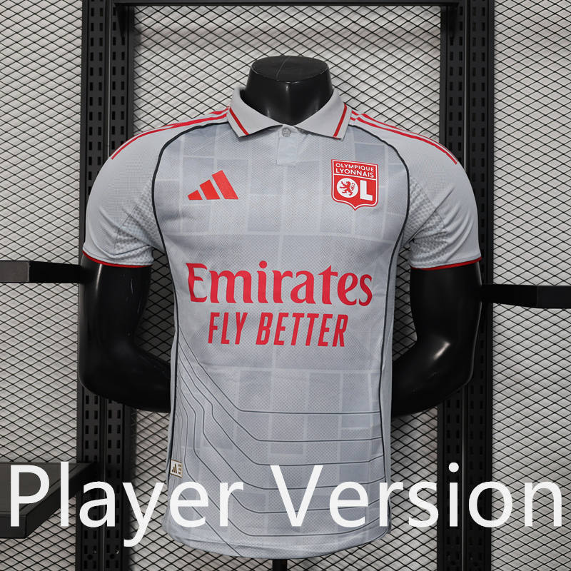 Player Version 2025-2026 Correct Edition Olympique Lyonnais 2nd Away Grey Thailand Soccer Jersey AAA-888