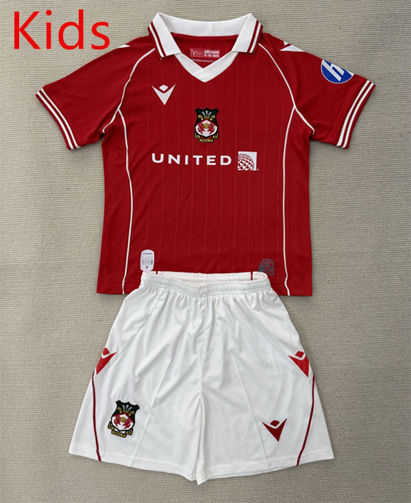 2025-2026 Wrexham Home Red Youth/Kids Soccer Uniform-AY