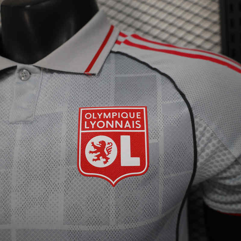 Player Version 2025-2026 Correct Edition Olympique Lyonnais 2nd Away Grey Thailand Soccer Jersey AAA-888