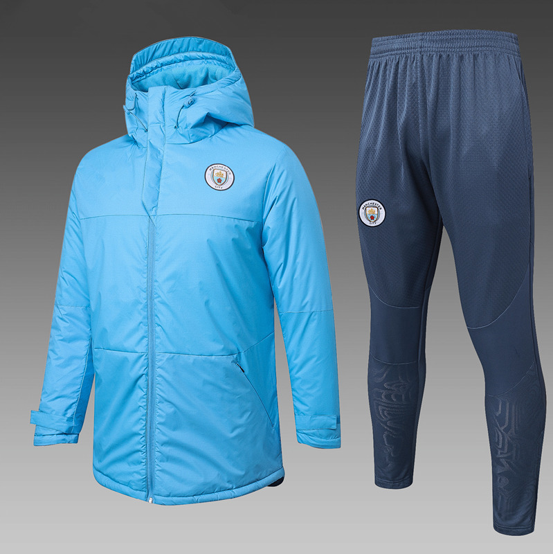 2025-2026 Manchester City Light Blue Cotton Coat Uniform With Hat -815