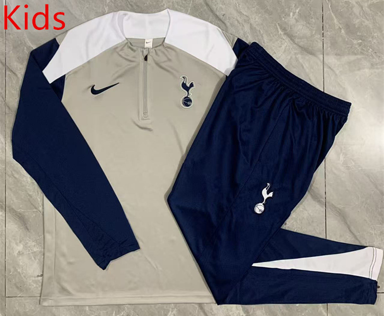 2025-2026 Tottenham Hotspur Light Grey Kids/Youth Soccer Tracksuit-815
