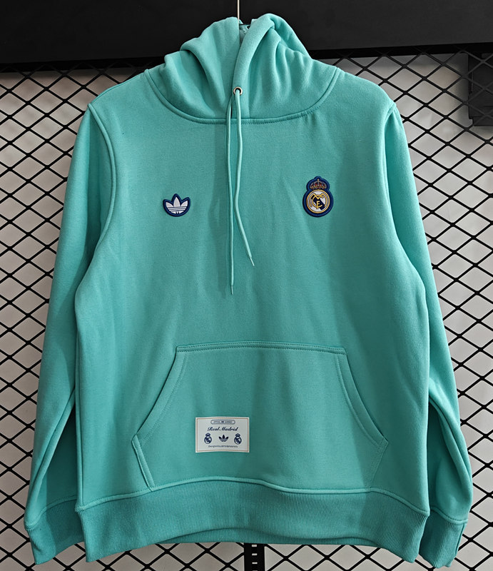 (S-3XL) Retro Embroidered Real Madrid Green Hooded Thailand Soccer Tracksuit-CS