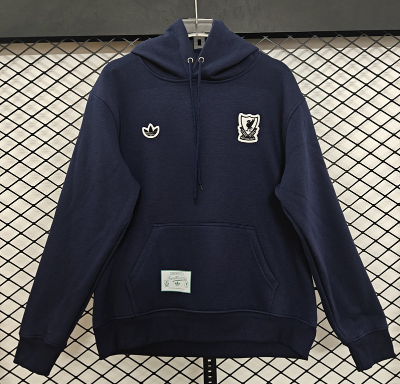 (S-3XL) Retro Small Embroidered Liverpool Royal Blue Thailand Soccer Tracksuit With Hat-CS