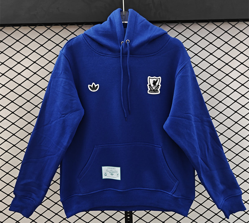 (S-3XL) Retro Small Embroidered Liverpool Blue Thailand Soccer Tracksuit With Hat-CS