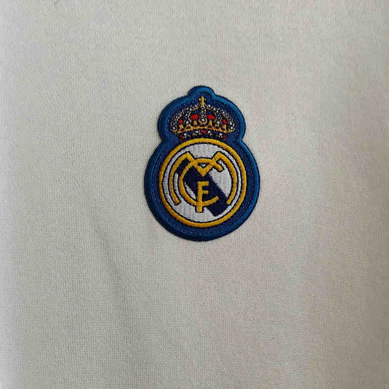 (S-3XL) Retro Embroidered Real Madrid White Hooded Thailand Soccer Tracksuit-CS