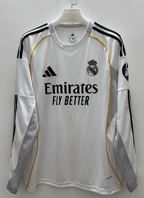 (S-4XL) 2025-2026 Real Madrid Home White LS Thailand Soccer Jersey AAA-9268