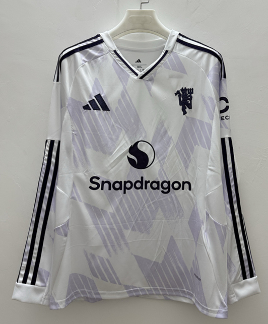 (S-4XL) 2025-2026 Manchester United Away White&Purple LS Thailand Soccer Jersey AAA-9268