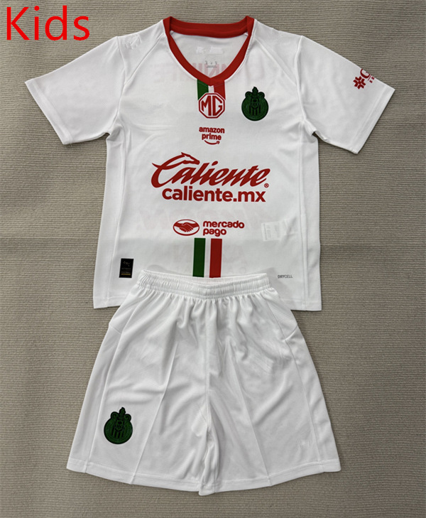 2025-2026 Deportivo Guadalajara Away White Kid/Youth Soccer Unifrom-AY