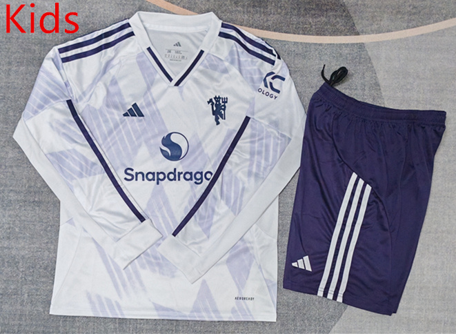 2025-2026 Manchester United Away Black&Purple LS Kids/Youth Soccer Uniform-9484