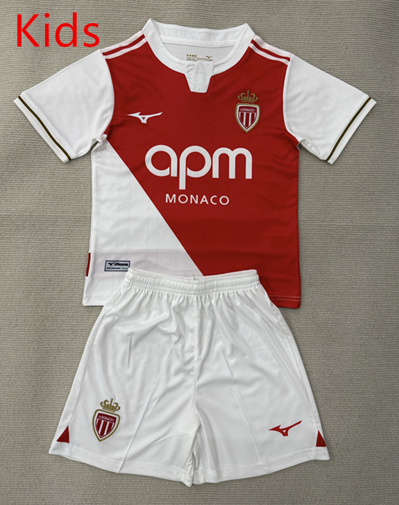 2025-2026 Monaco Home Red&White kids Soccer Uniform-AY