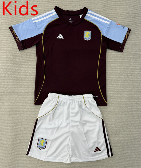 2025-2026 Aston Villa Home Red&Blue Kids/Youth Soccer Uniform-AY