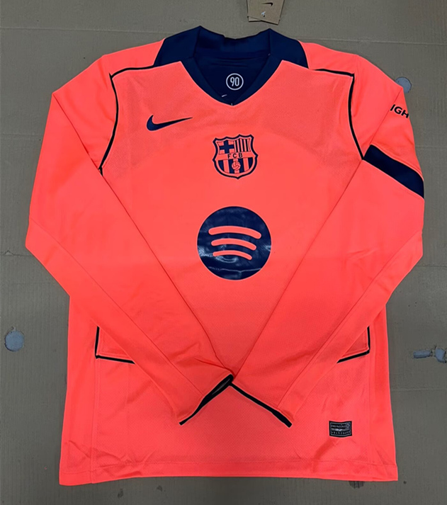 (S-4XL) 2025-2026 Barcelona 2nd Away Orange LS Thailand Soccer Jersey AAA-9409