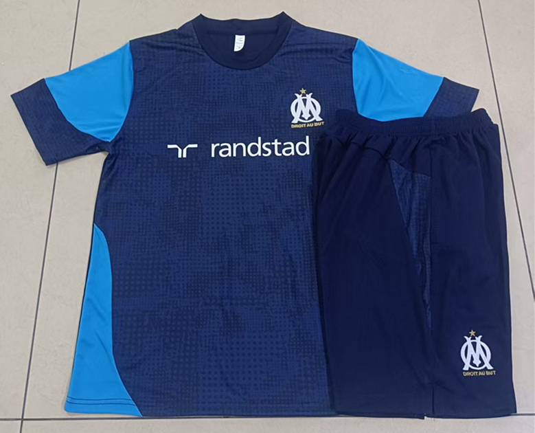 2025-2026 Olympique de Marseille Cyan Short-Sleeve Thailand Vest Soccer Tracksuit-815