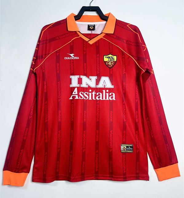 Retro Version 1999-2000 Roma Home Red LS Thailand Soccer Jersey AAA-811