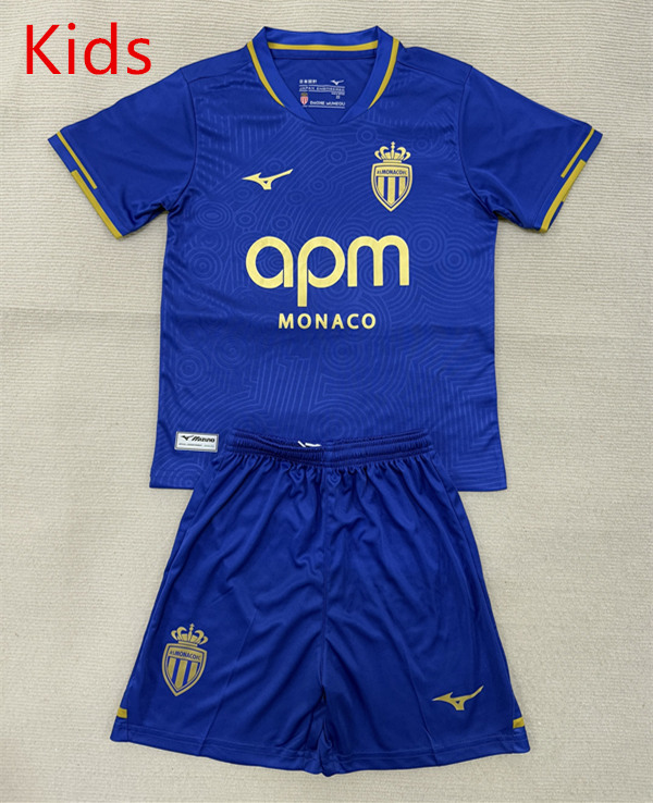 2025-2026 Monaco Away Blue Yellow kids/Youth Soccer Uniform-AY