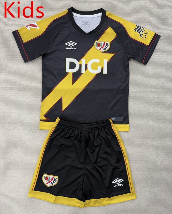 2025-2026 Rayo Vallecano 2nd Away Black&Yellow Kids/Youth Soccer Unifrom-AY