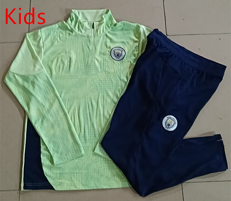 2025-2026 Manchester City Light Green Inkjet Kids/Youth Soccer Tracksuit-815
