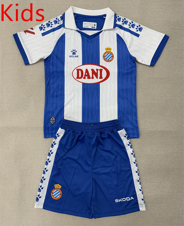 2025-2026 RCD Espanyol Home Blue&White Kids/Youth Soccer Uniform-AY