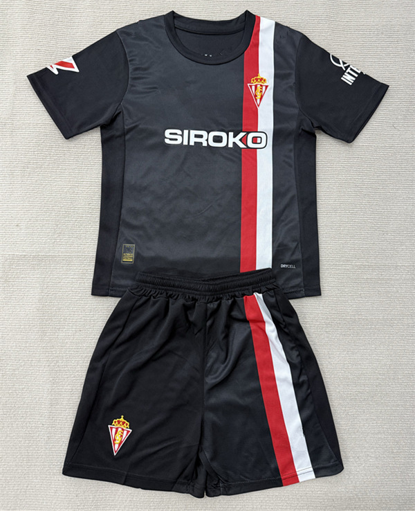 2025-2026 Sporting de Gijón Away Black Soccer Uniform-AY