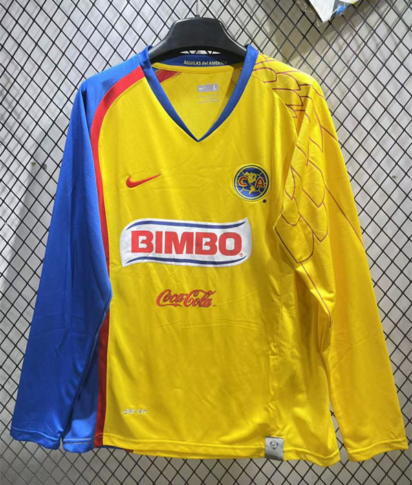 Retro Verison 07-08 Club America Home Yellow LS Thailand Soccer Jersey AAA-2851