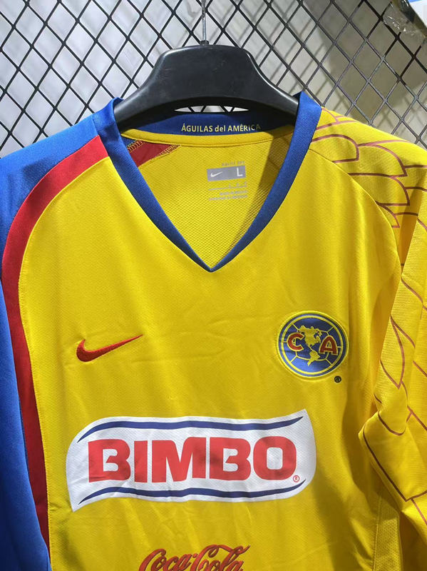Retro Verison 07-08 Club America Home Yellow LS Thailand Soccer Jersey AAA-2851