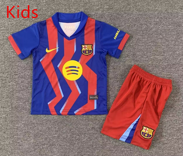 2025-2026 Barcelona 3rd Away Red&Blue Kids/Youth Soccer Uniform-4714