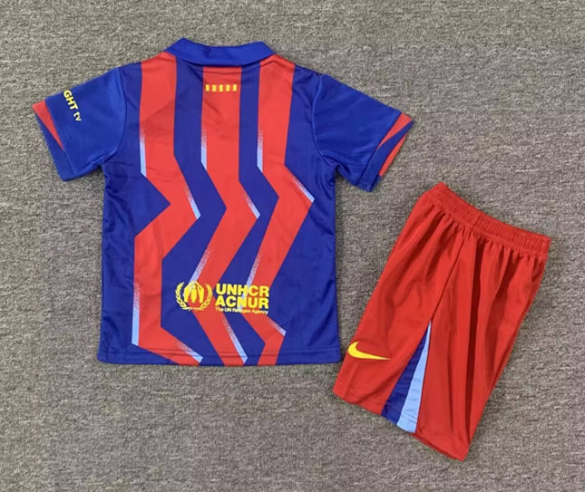2025-2026 Barcelona 3rd Away Red&Blue Kids/Youth Soccer Uniform-4714