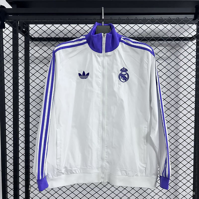 (S-3XL) 2026-2027 Retro version Real Madrid White&Purple Thailand Trench Coat-8430