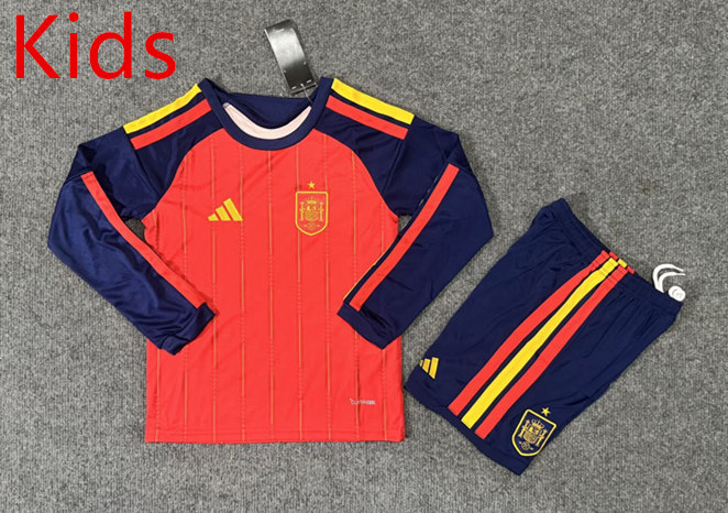 2026 Spain Home Red LS Kids/Youth Soccer Uniform