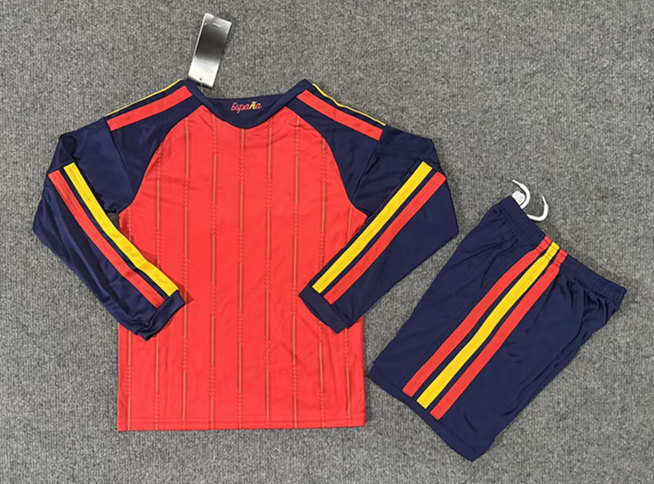 2026 Spain Home Red LS Kids/Youth Soccer Uniform