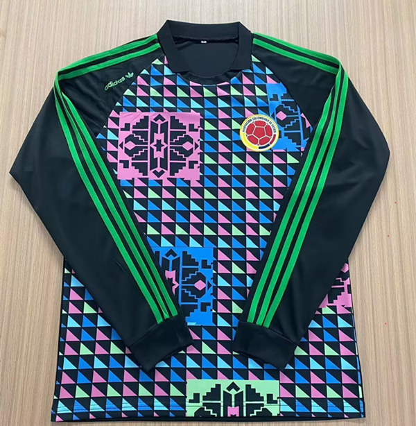 Retro Version 1990 Colombia Blue&Black LS Thailand Soccer Jersey AAA-6895