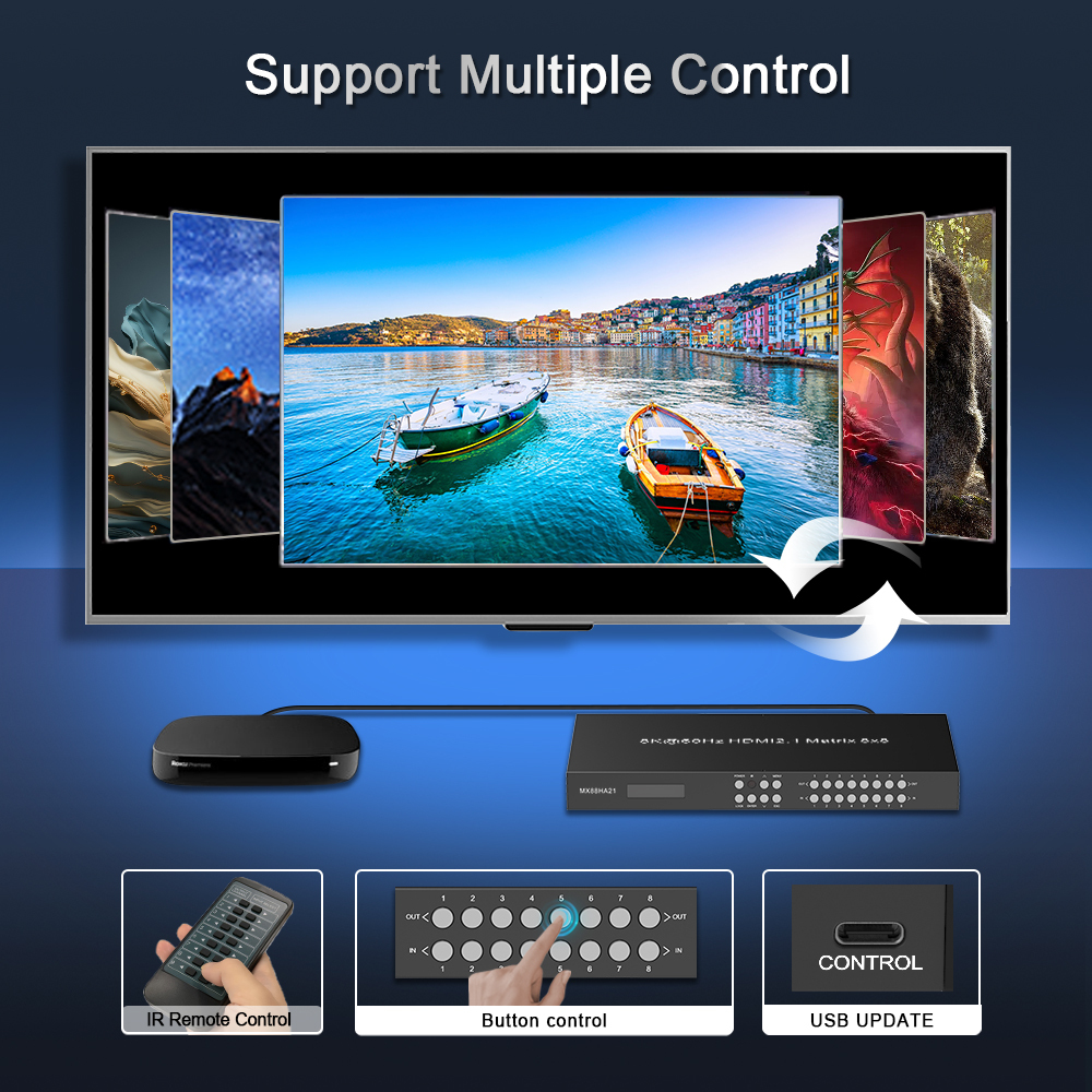 8K HDMI 2.1 Matrix Switch 8x8 | 8K@60 4K@120 HDR Dolby Vision