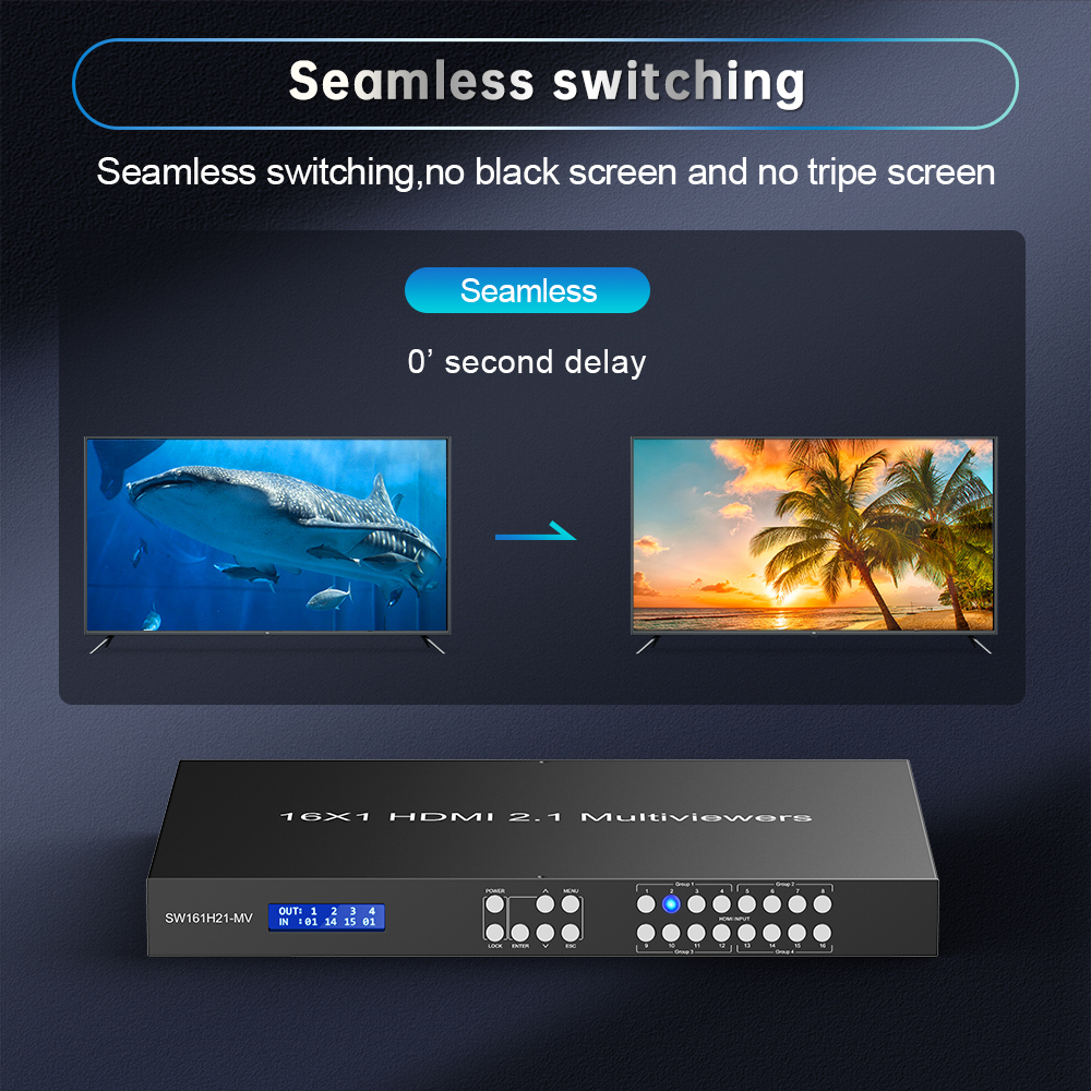 8K HDMI 2.1 マルチビューアー 16入力1出力 8K@60Hz対応 4×4 / 2×2 マルチビュー＆シームレス切替対応