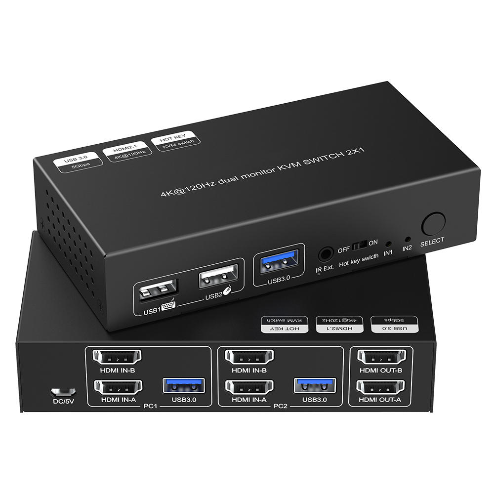 8K デュアルモニター KVMスイッチ 2入力1出力 USB 3.0対応 4K120対応