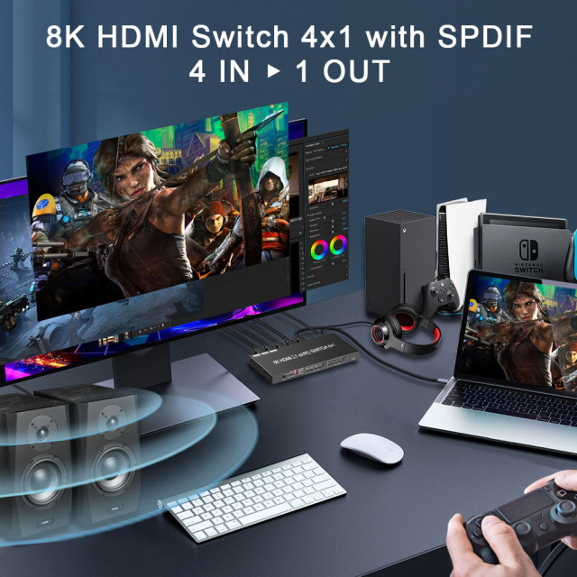8K HDMI 2.1 Switch 4x1 with eARC Audio Extractor