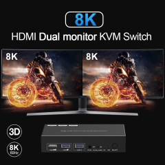 8K デュアルモニター KVMスイッチ 2入力1出力 USB 3.0対応 4K120対応
