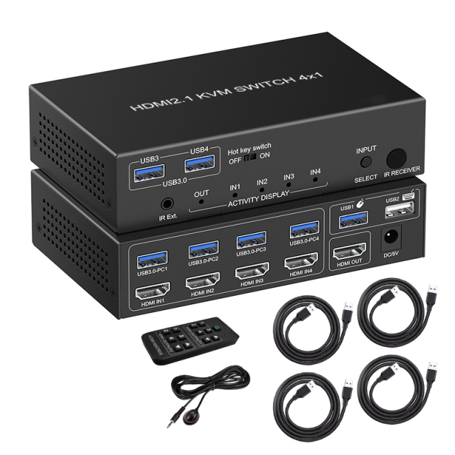 4K60 HDMI KVM Switch 4x1 with USB3.0 & Audio Out