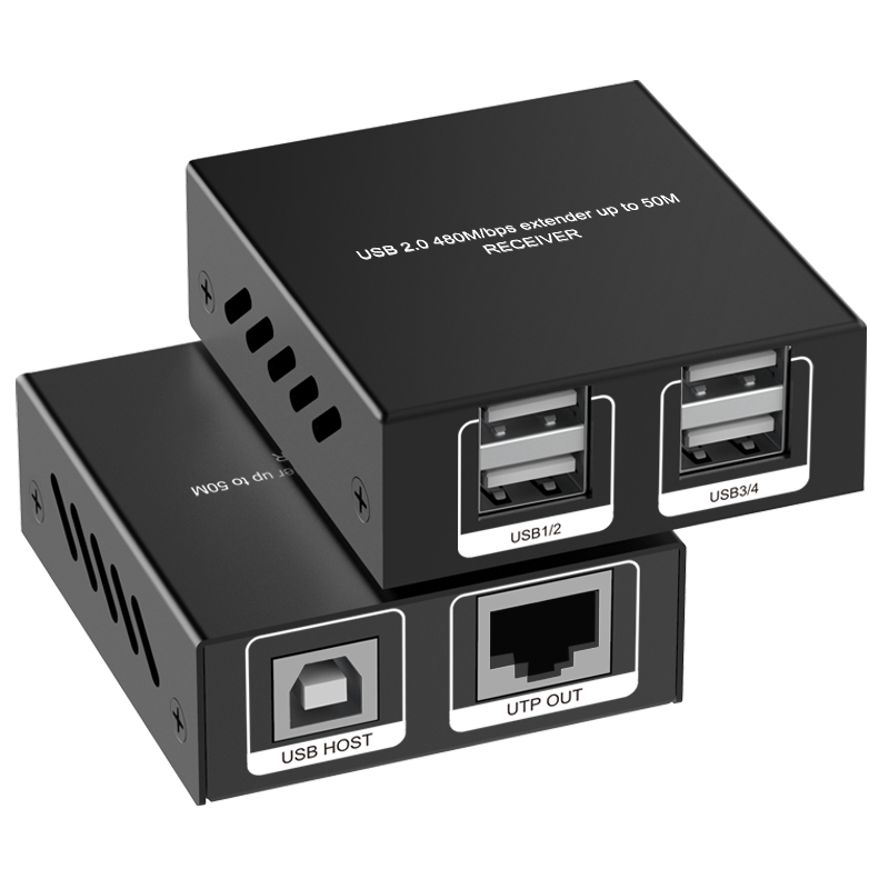 50m対応 USB 2.0 延長器 | Cat6伝送・4ポートUSBハブ搭載