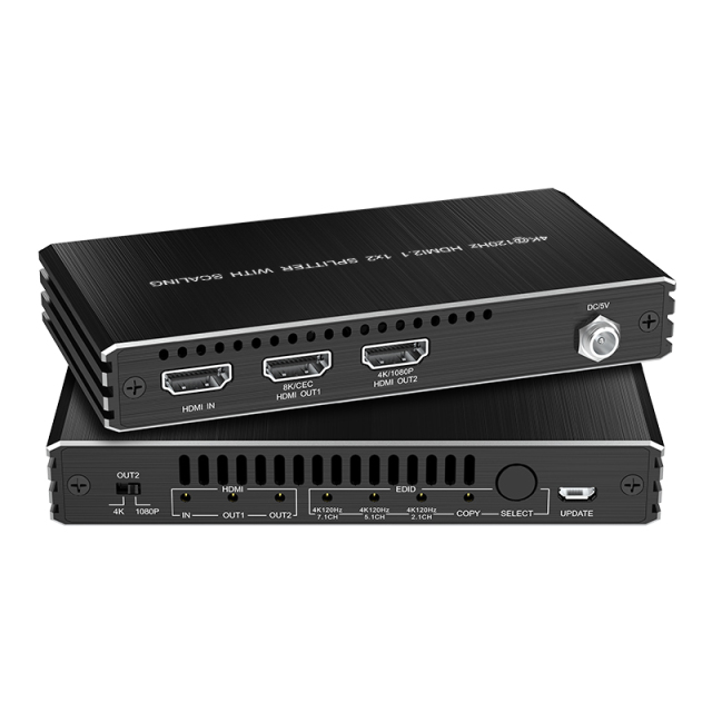 8K60 HDMI 2.1 Splitter 1x2 48Gbps with HDR EDID