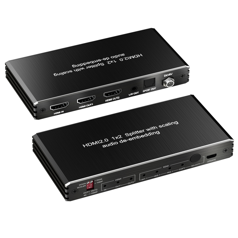 4K60 HDMI Splitter 1x2 with SPDIF Audio EDID Downscale