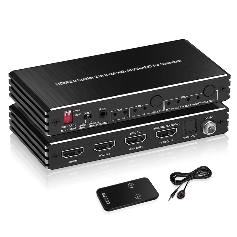 4K60 HDMI 2.0 Splitter 1x2 with eARC Audio EDID