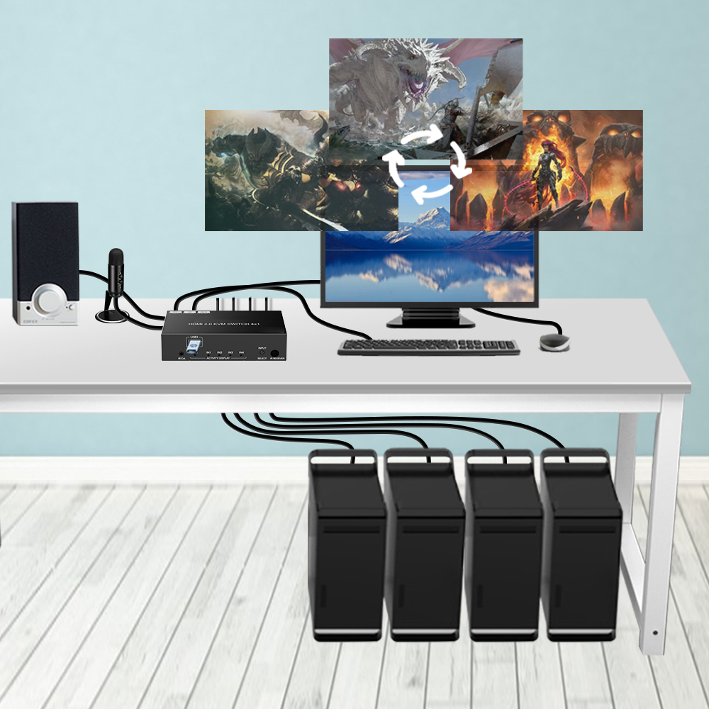 4K60 HDMI KVM Switch 4x1 with USB 3.0 Audio Breakout