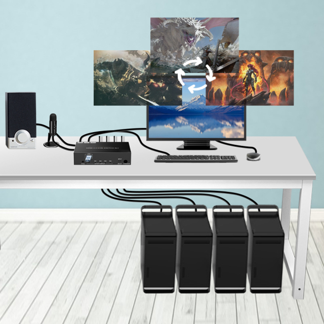 4K60 HDMI KVM Switch 4x1 with USB 3.0 Audio Breakout