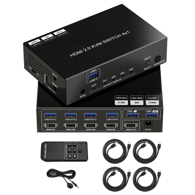 4K60 HDMI KVM Switch 4x1 with USB 3.0 Audio Breakout