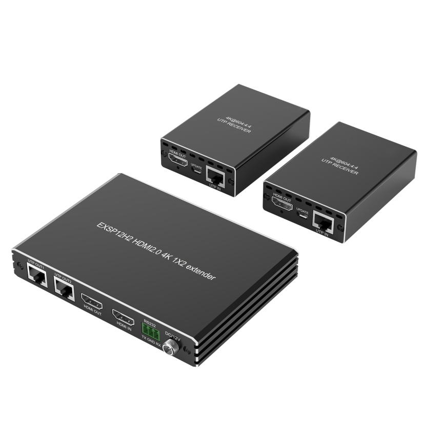4K HDMI 1x2 Extender over Cat6 with PoE RS232 EDID