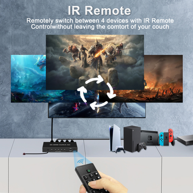 8K HDMI 2.1 Switch 4x1 with VRR ARC HDR10 HDCP2.3