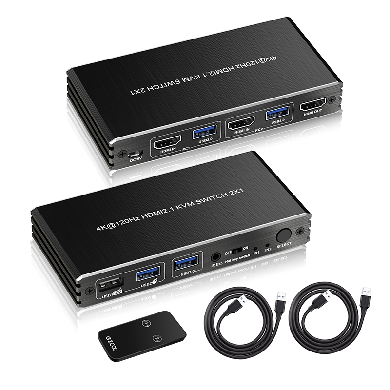 8K60 HDMI 2.1 KVM Switch 2 Port with Hotkey & EDID